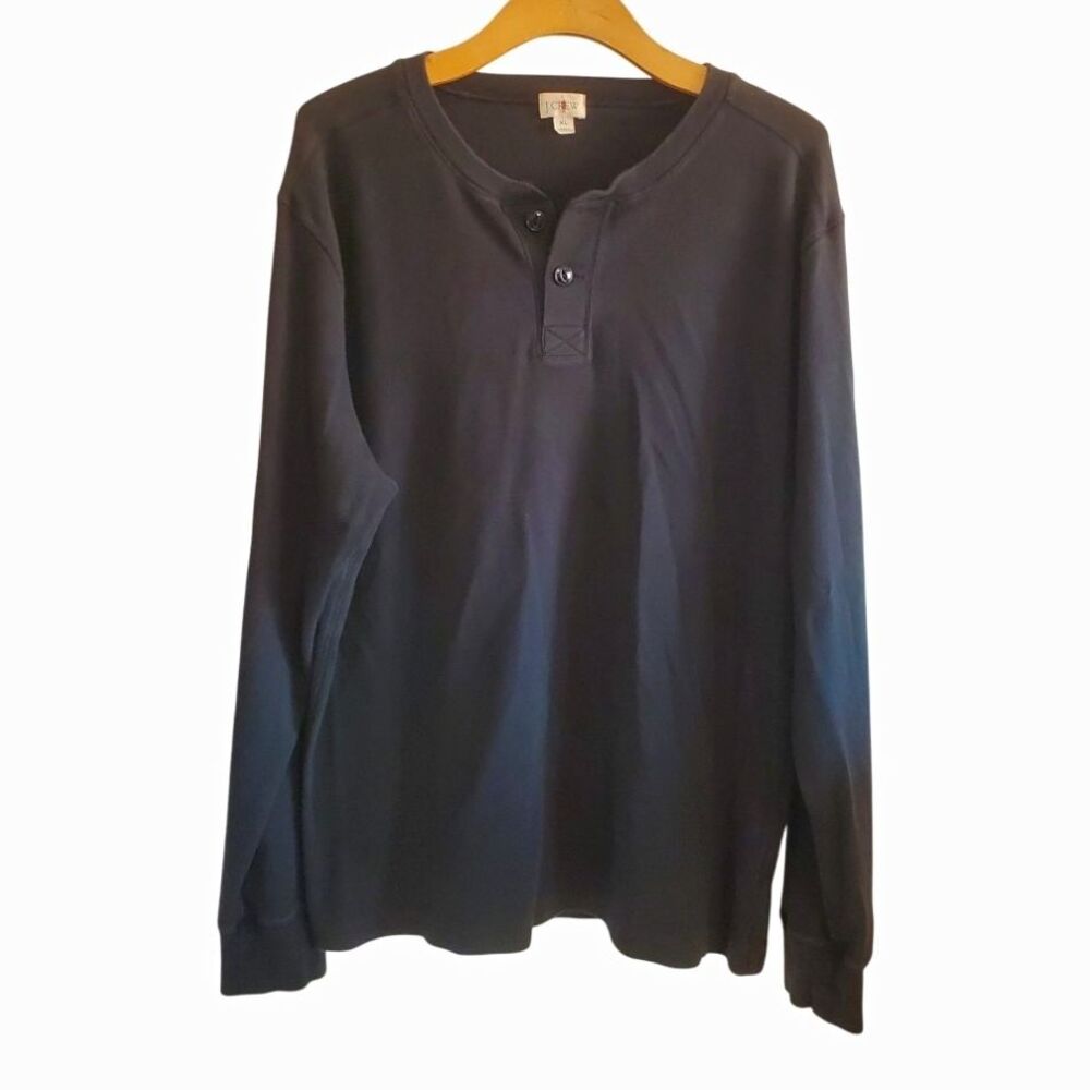 Jcrew Mens Cotton Black Henley Long Sleeve Shirt Oarsman Minimal basics Size XL